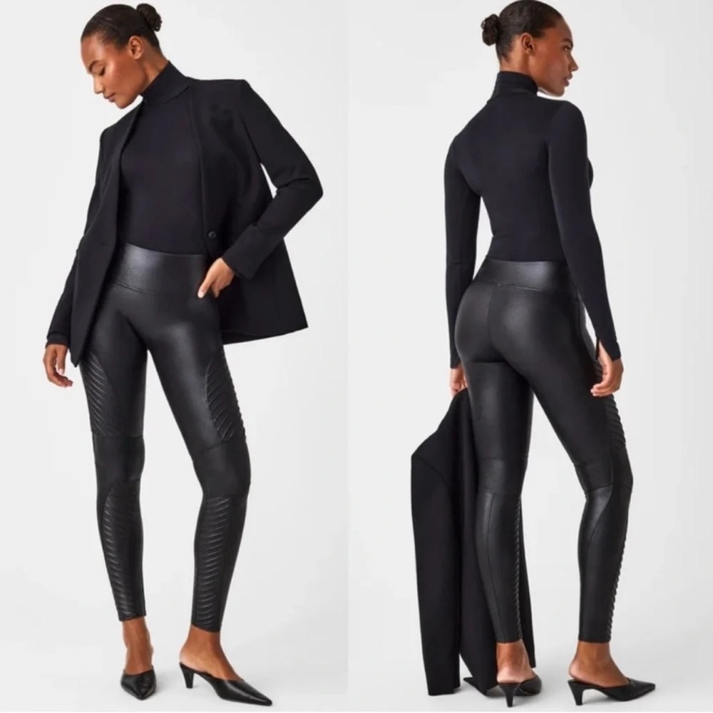 SPANX Black Faux Leather Leggings-size medium - Picture 4 of 16